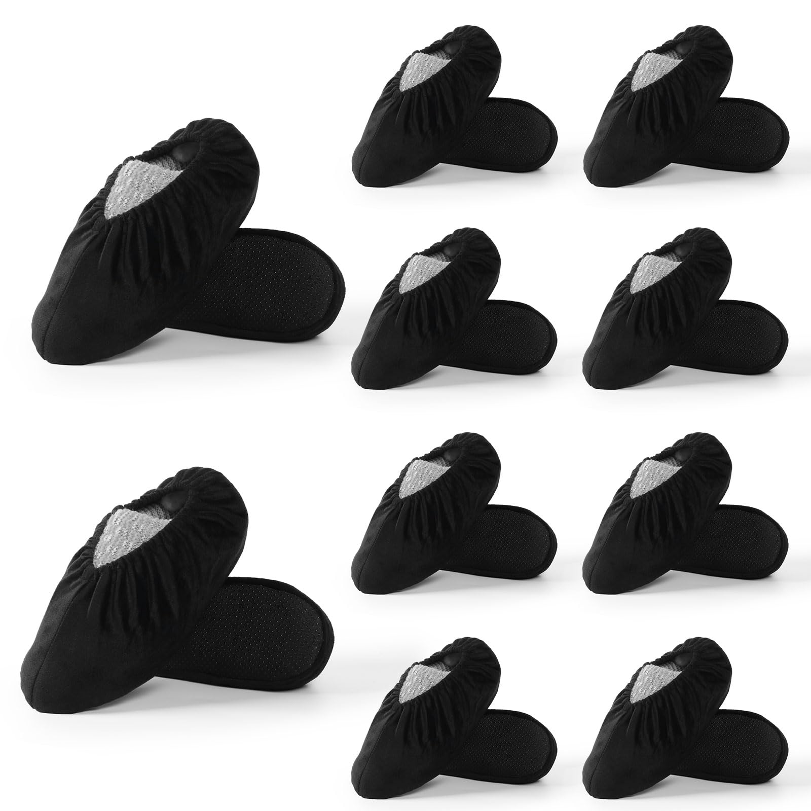 WUFANC Copriscarpe Lavabili - Copri Scarpe da Casa sono Antiscivolo Resistenti All'usura, Lavabili in Lavatrice - Copriscarpe Casa Ospiti Adatti per Diverse Aree Come Pavimenti (Nere-10Paia, L)