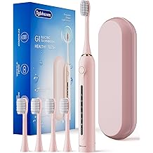 Pink Electric Toothbrushes, with 4 Brush Heads, 1 Travel Toothbrush Case, for Adults and Kid Electric Toothbrush, Long 180-Day Battery Life, 6 Modes, IPX7 Waterproof, Smart 2-Minute Timer.