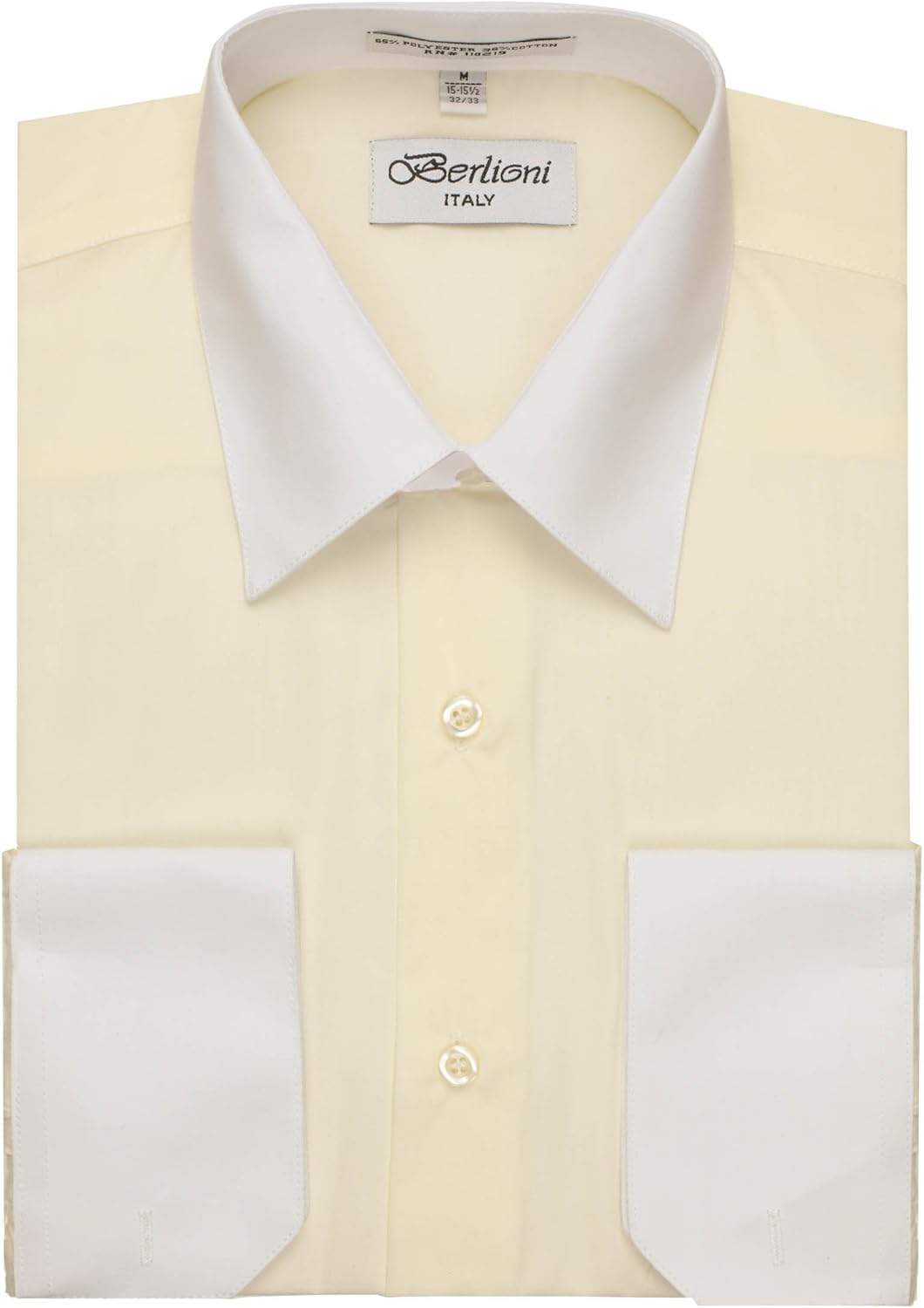 Amazon.com: Men's Ivory Two Tone Dress Shirt w/ Convertible Cuffs ...