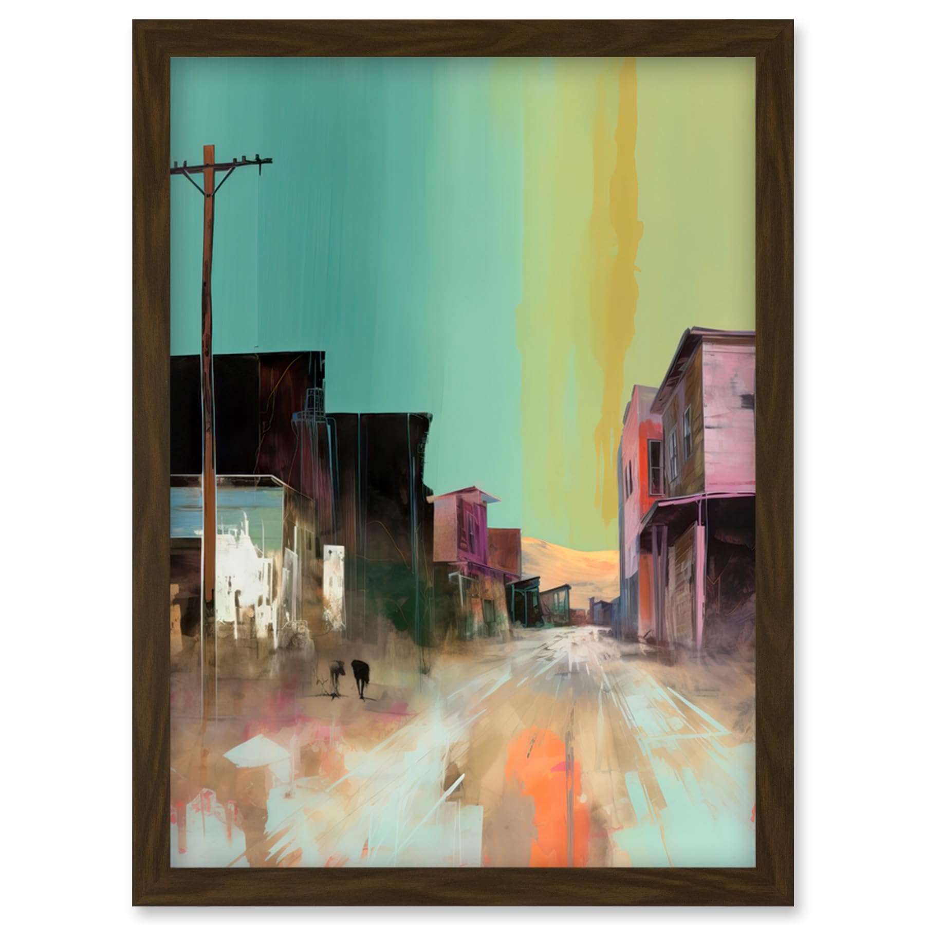 Artery8 American Wild West Ghost Town Street Watercolour Artwork Framed Wall Art Print A4