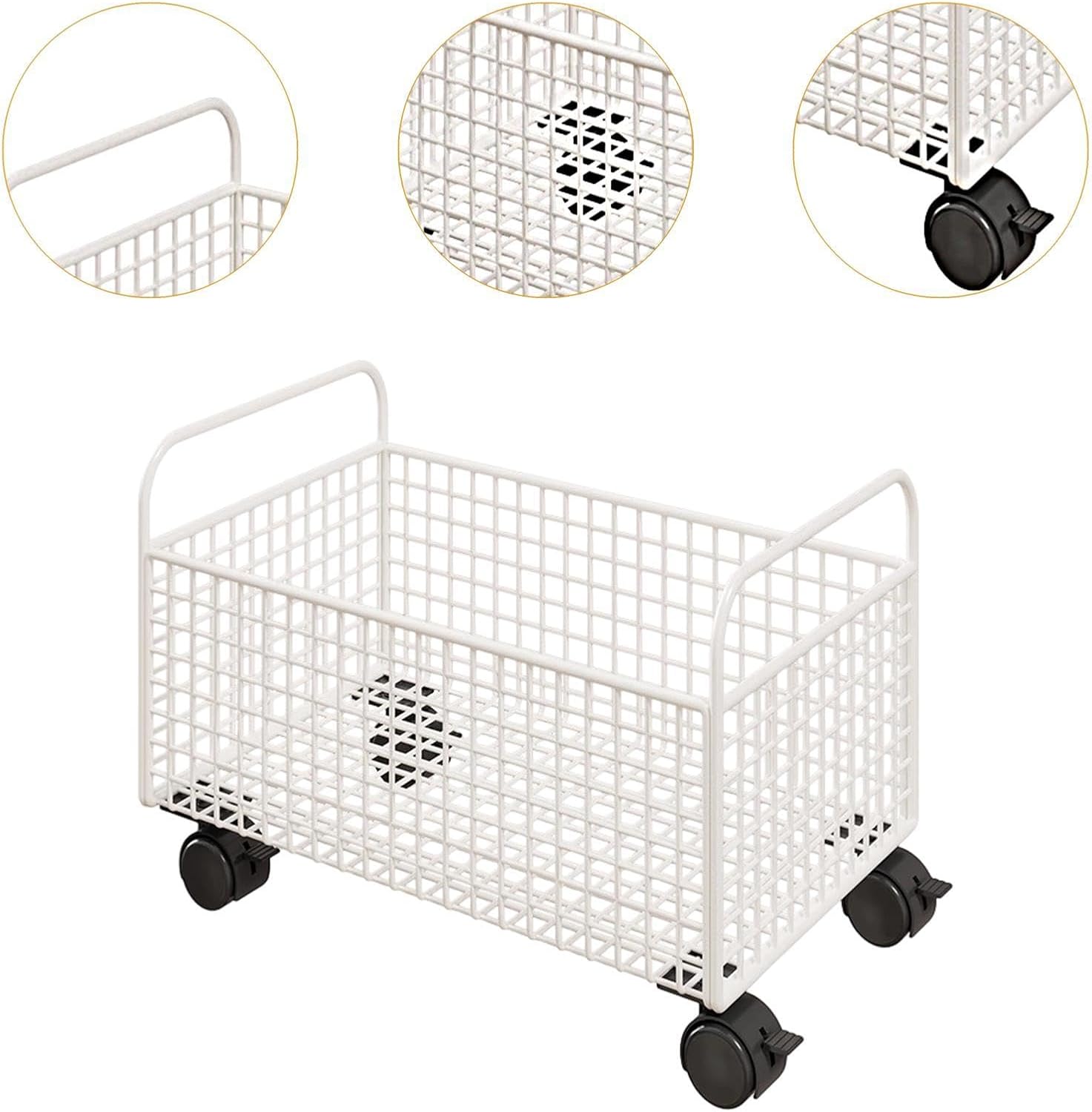 Under Desk Rolling Book Cart Floor Books Storage Bin Sturdy Multipurpose Files Organizer Bookshelf with Wheels for Drinks, 48x25x30 cm