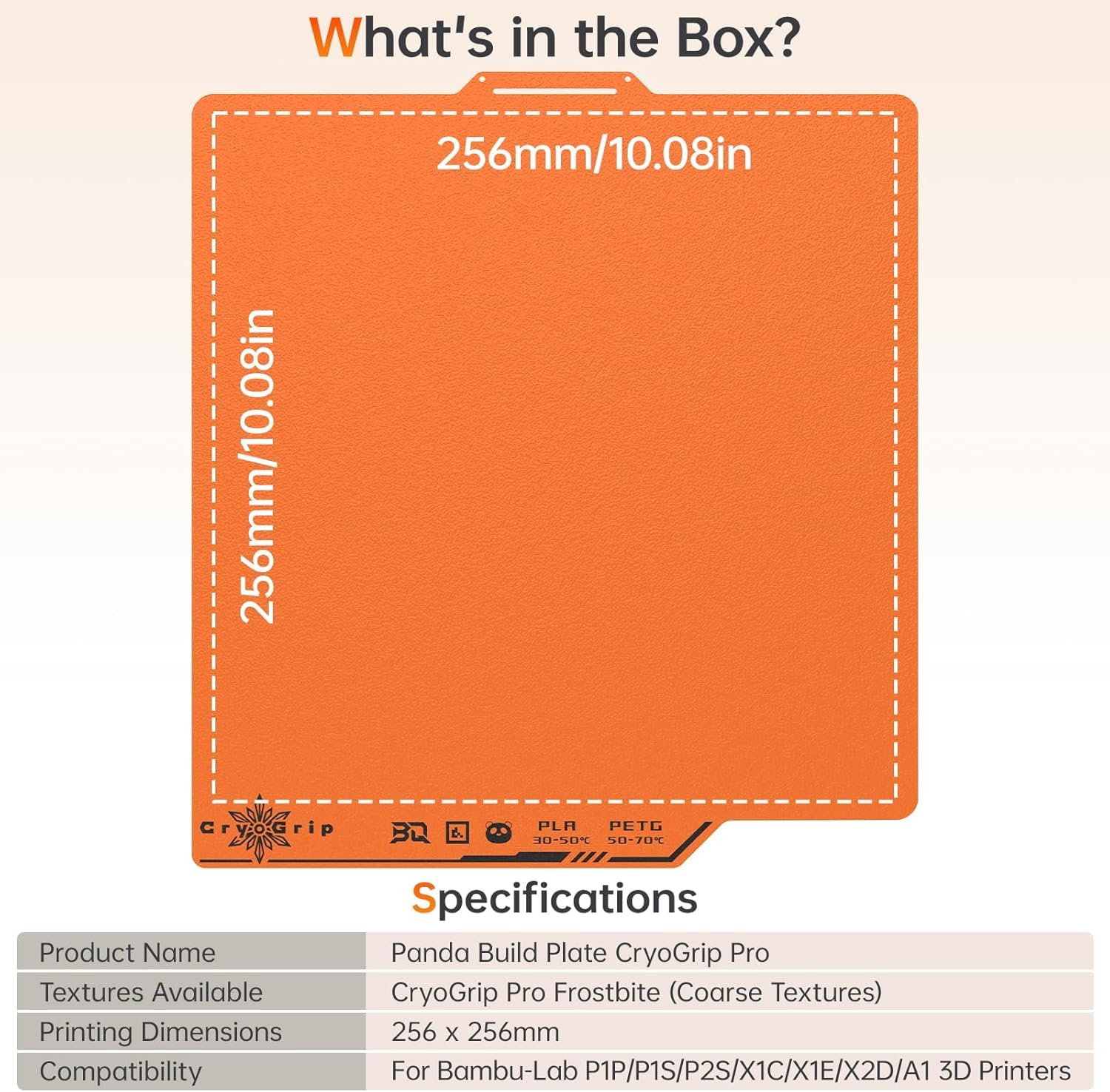 BIQU CryoGrip Pro Frostbite Panda Build Plate Orange, Upgrade Cold Build Plate for Bambu-Lab P1S/P2S/P1P/X2D/X1C/X1E/A1 3D, dwustronny arkusz sprężynowy, druk temperatury pokojowej, 257 x 257 mm