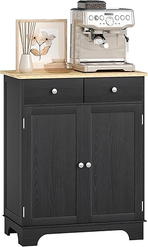 Miniatura 20 de HOMCOM Aparador buffet con encimera de madera maciza, armario de almacenamiento de cocina moderno, armario de café con 2 cajones, puertas y estante
