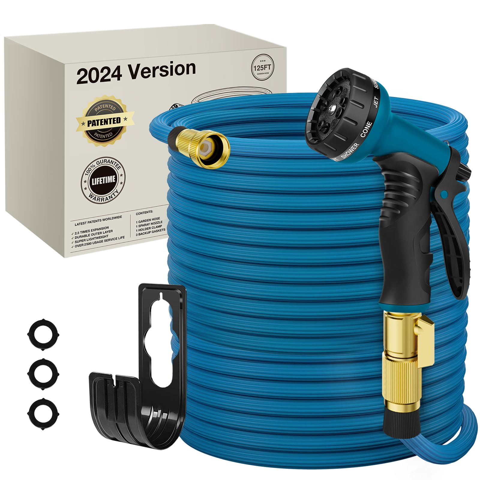 LefreeGarden Hose 125ft, Expandable Garden Hose Leak-Proof with 40 Layers of Innovative Nano Rubber, 2024 Version/New Patented, Lightweight, Durable, No-Kink Flexible Water Hose (Blue)