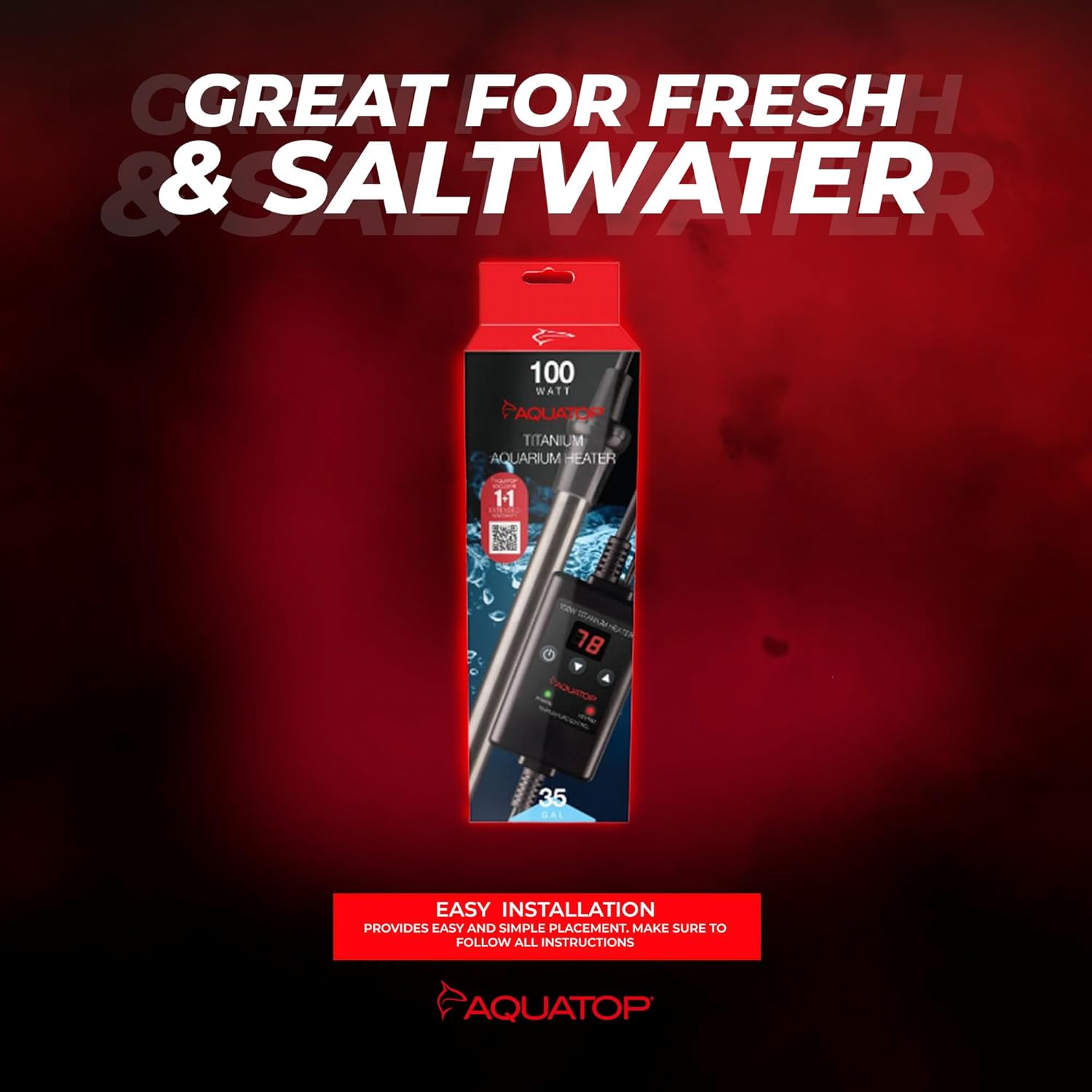 Aquatop Titanium Heater with Controller - Fully Submersible - Adjustable Temperature - for Turtles & Large Fish for Turtles & Large Fish - TH-C100