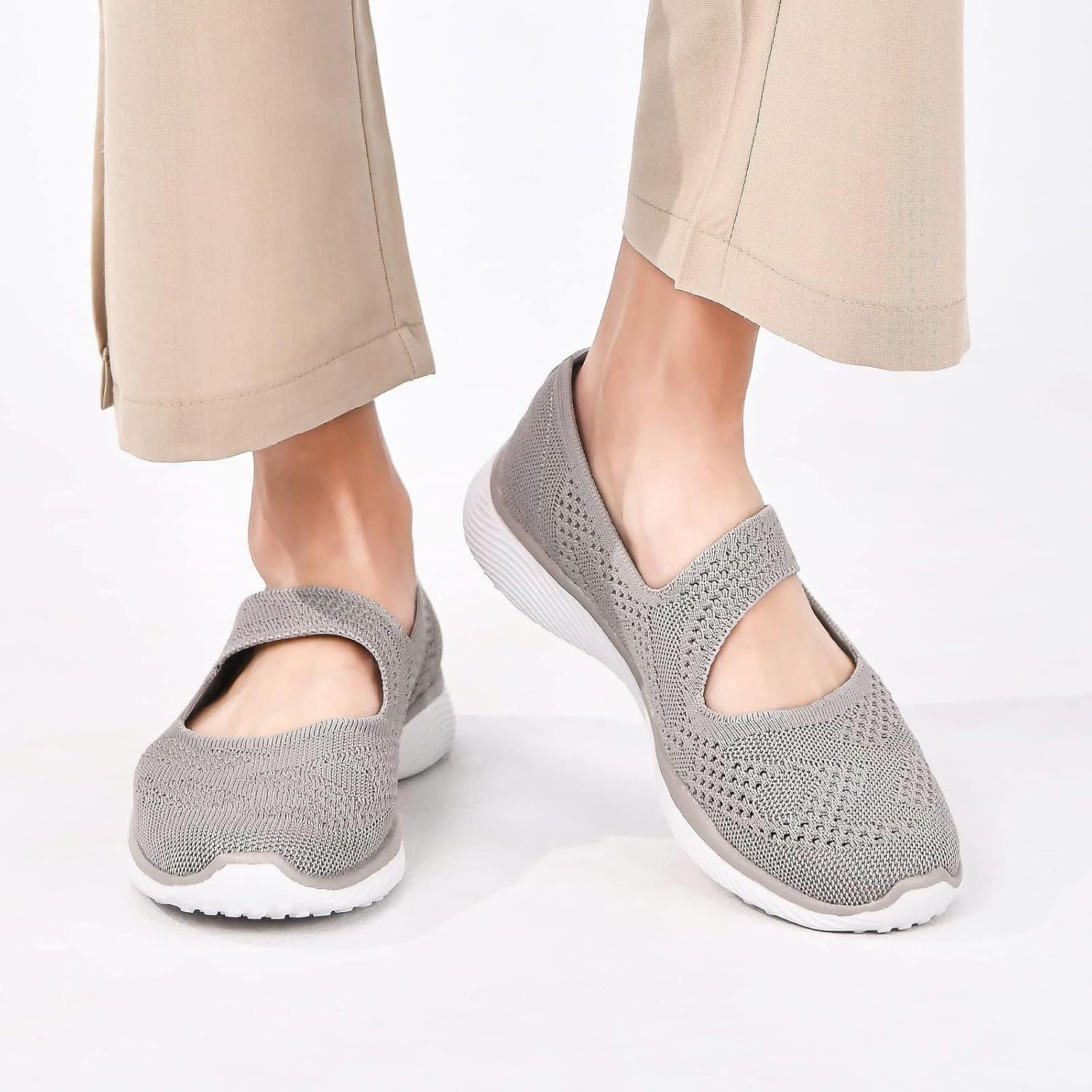 Women Mary Jane Shoes Slip On Walking Flats Comfortable Dressy Knit Washable Casual Nurse Shoe with Arch Support - Image 3