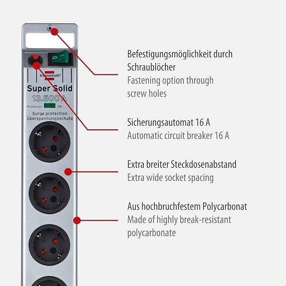 Brennenstuhl Super-Solid surge protection 13.500 A 8Li Priz Gümüş