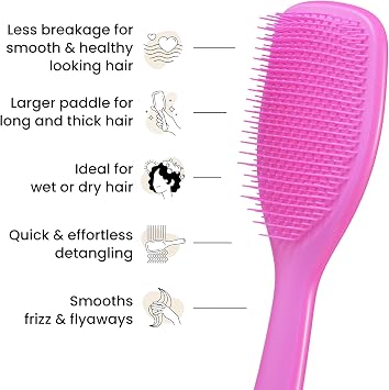Tangle Teezer Large Ultimate Detangler Hairbrush - For Wet & Dry Hair - Detangling Brush for Thick, Curly & Long Hair - Two-Tiered Teeth Reduce Breakage & Eliminate Knots - Large Paddle - Runway Pink