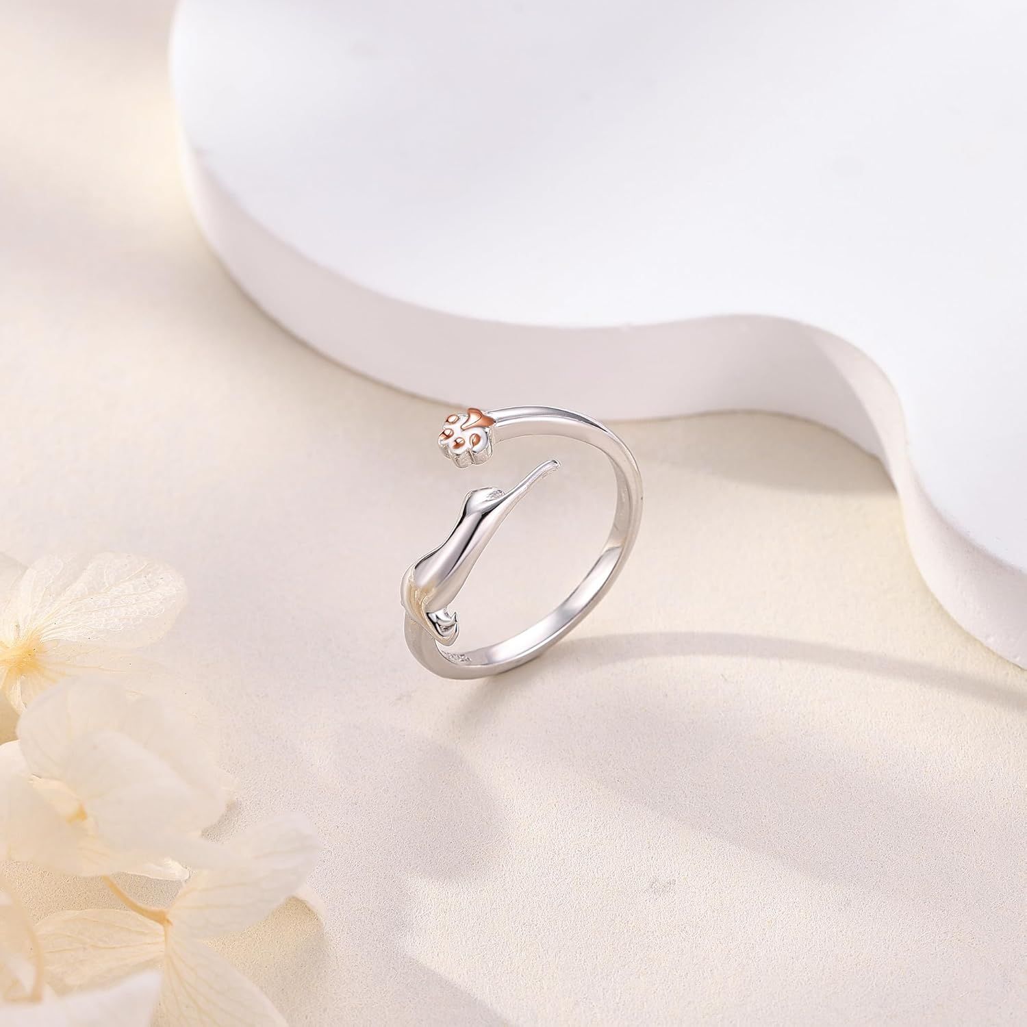 ONEFINITY Aniaml Open Ring 925 Sterling Silver Hummingbird/Cat/Raccoon/Shark Aniaml Adjustable Ring Gifts for Women