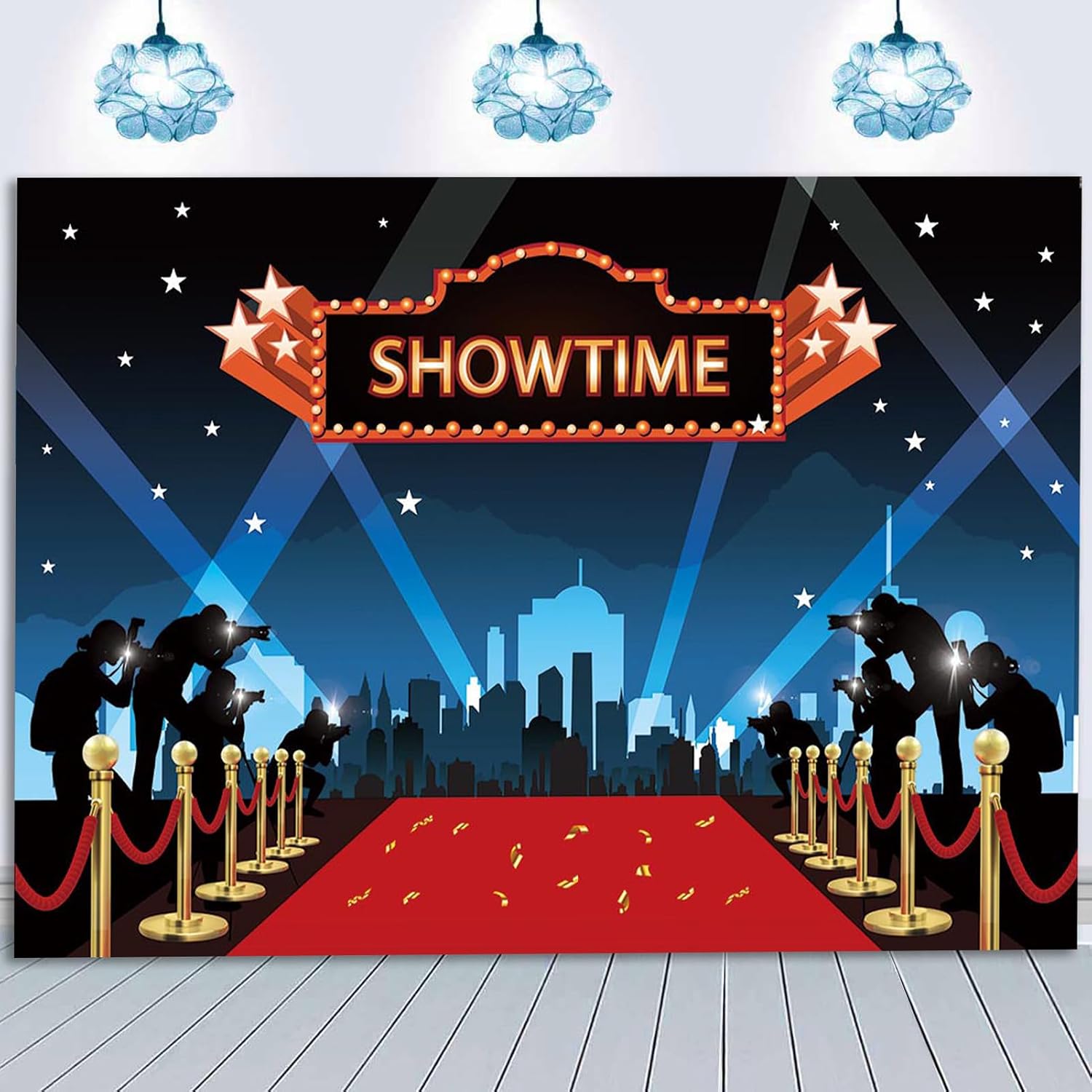 Qian Show Time Red Carpet Photography Backdrop for Movie Star Themed Pajamas Party Photo Background Ceremony Party Photo Booth Props Banner (8x6 FT)