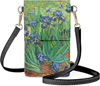 ENLACHIC Van Gogh Small Crossbody Bag Cell Phone Purse for Women, Lightweight Leather Phone Shoulder Bag with Strap,Van Gogh Iris