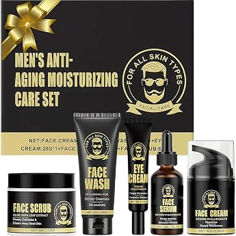 Altherona Face Care Set for Men, 5-Piece - Cleansing Gel, Exfoliation, Serum, Eye Cream &amp; Face Cream - Skin Care Gift Set for