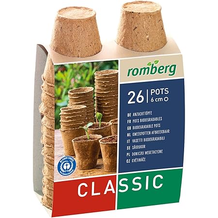 Romberg 10091100 Kokos Anzuchttöpfe (Pflanztöpfe) Classic - 6 cm, rund, torffrei, biologisch abbaubar, 26 Stück