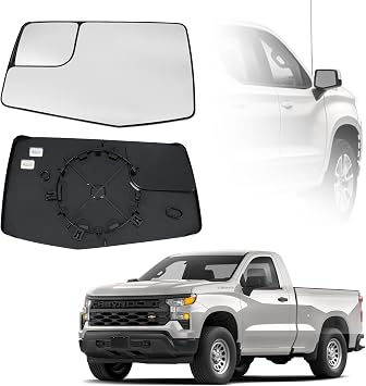 Driver Left Side Door Heated Mirror Glass with Rear Holder Convex Blind Spot Glass for Chevy Silverado 1500 and GMC Sierra 1500 2019-2024 Replace# GM1324159 84309708