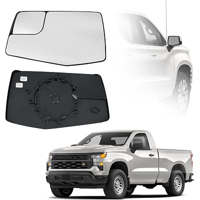 Driver Left Side Door Heated Mirror Glass with Rear Holder Convex Blind Spot Glass for Chevy Silverado 1500 and GMC Sierra 1500 2019-2024 Replace# GM1324159 84309708