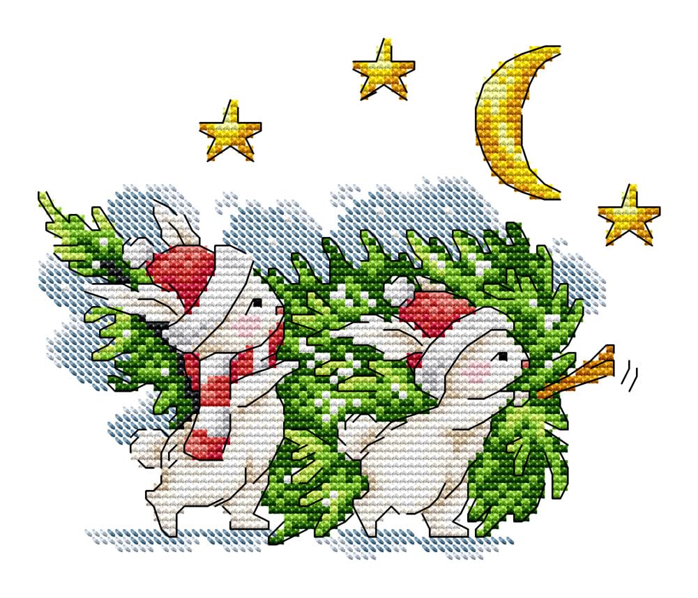 Awesocrafts Bunny Cross Stitch Stamped Kits With Christmas Tree Easy Patterns Cross Stitching Embroidery Needlework Kit Supplies