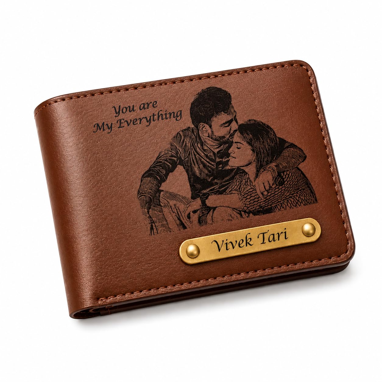 Customised Engraved Wallet With Your Image And Name,Gift Hamper Set For Men Leatherite Purse, brown-image-49
