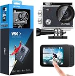 AKASO V50X Native 4K30fps WiFi Caméra d'action avec EIS Toucher l'écran 4X Zoom 131 pieds Imperméable caméra support externe Mic télécommande avec casque Accessoires 64GB MicroSD Carte