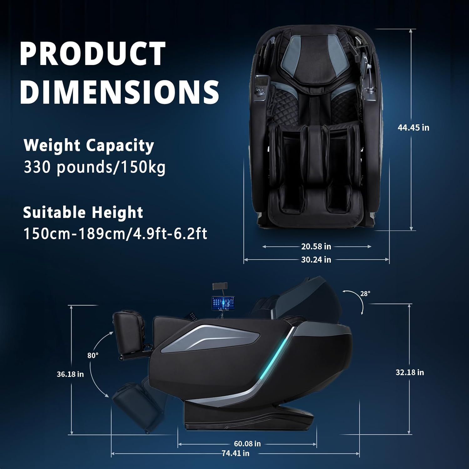 4D Massage Chair Full Body Zero Gravity Recliner - 55“ SL-Track,15 Auto Modes,11 Massage Technique,40 Airbags Massage,with Yoga Stretch,APP Control,Shiatsu Foot Massage(Black) - Image 2