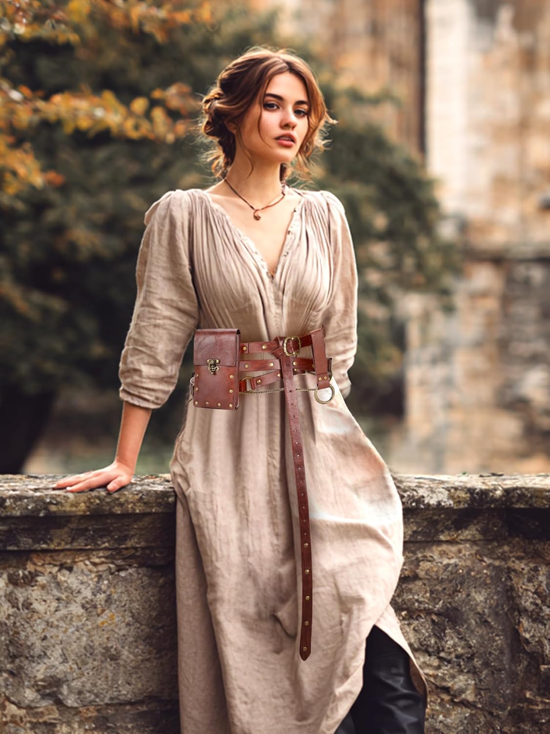 Ultrafun 3pcs Renaissance Belt Accessories Faux Leather Medieval Viking Chain Belt Bag Skirt Hike Ren Faire Costume - Image 6