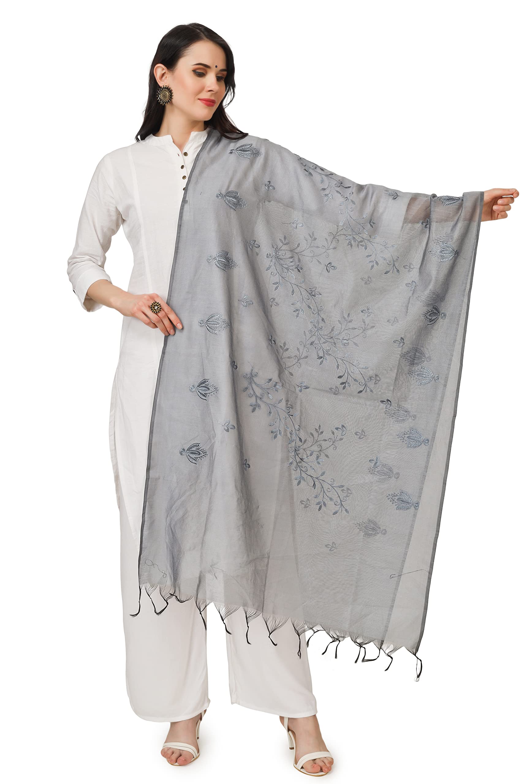 a r silk Women's Light Grey Cotton Embroidered Dupatta(ARS0773)-picture-10