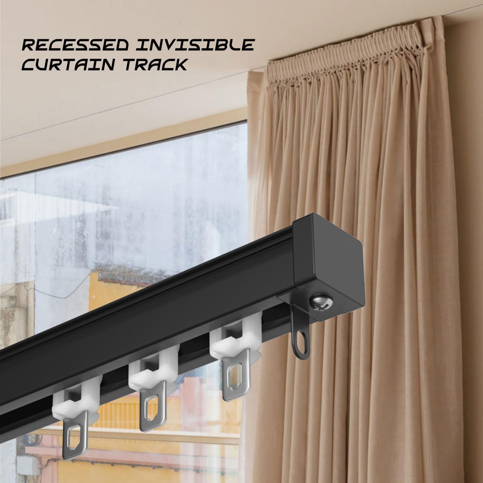 Système de rail de plafond coulissant pour rideaux d'extérieur, séparateur de pièce caché, tringles à rideaux silencieuses, blanc, 2,2 m – Parfait pour la décoration de la maison et du bureau