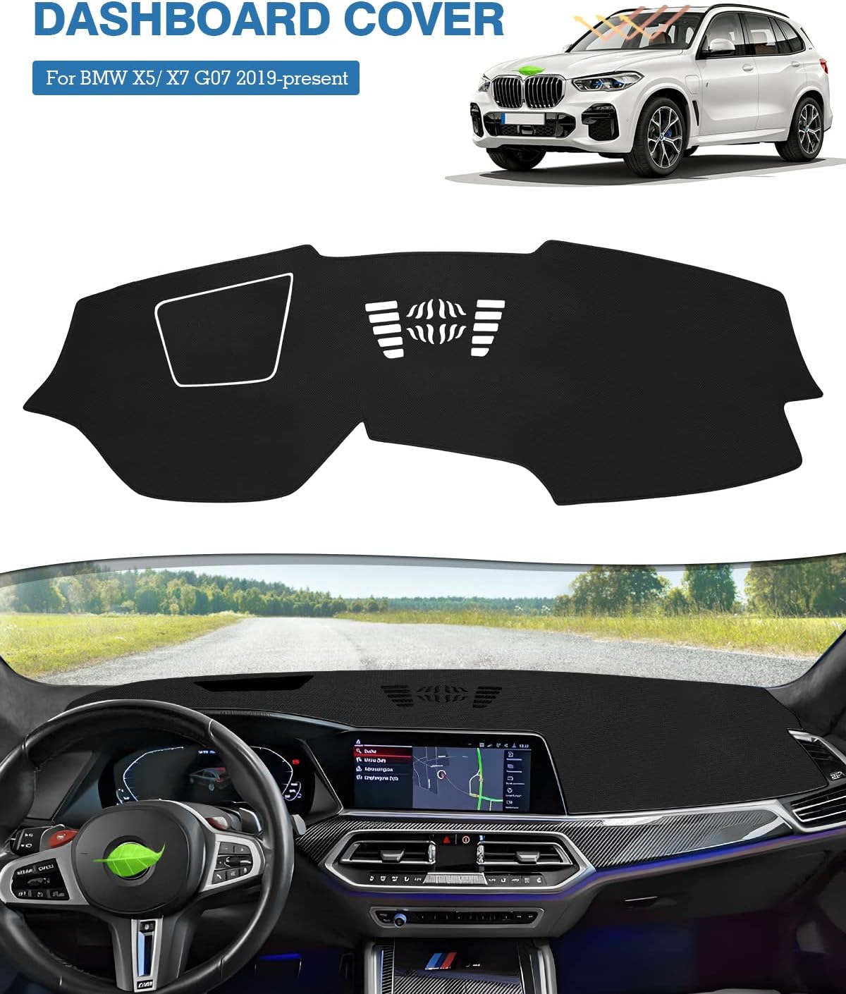 FIILINES Dash Cover for 2019-2022 BMW X5/X7 Dashboard Cover Mat for X5/X7 Accessories Sunshade Nonslip Mesh Protector No Glare