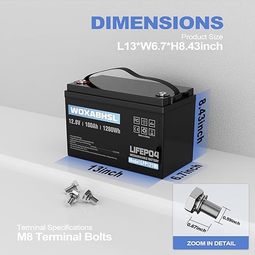Miniatura 2 de Batería de litio LiFePO4 de 12 V 100 Ah con BMS integrado de 100 A, protección a baja temperatura, hasta 15000 ciclos profundos, recargable para RV,
