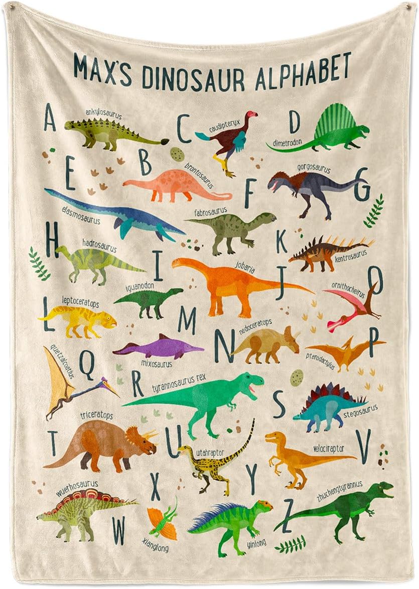 Personalized Dinosaur Alphabet Blanket for Kids - Custom Name Educational Dinosaur Blanket - Boys & Girls - Learn ABCs - Soft Fleece Throw (Fleece 30"x40")