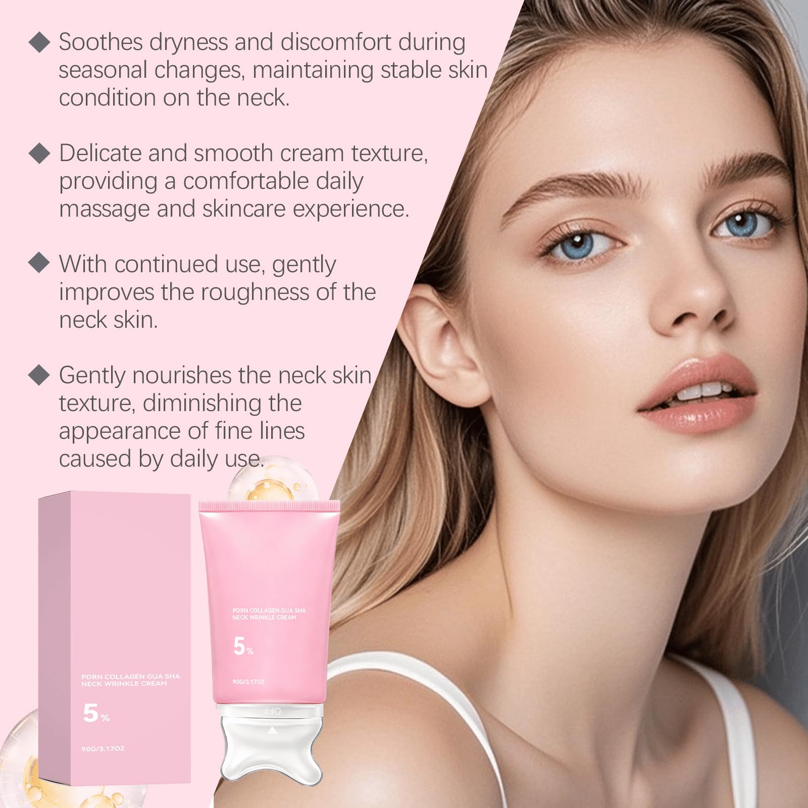 PDRN Collagen Gua Sha Neck Wrinkle Cream z Masażerem, Krem do Szyi Anti Aging Nawilżający i Ujędrniający, Neck Care Treatment na Linię Żuchwy i Dekolt, Korean Skincare