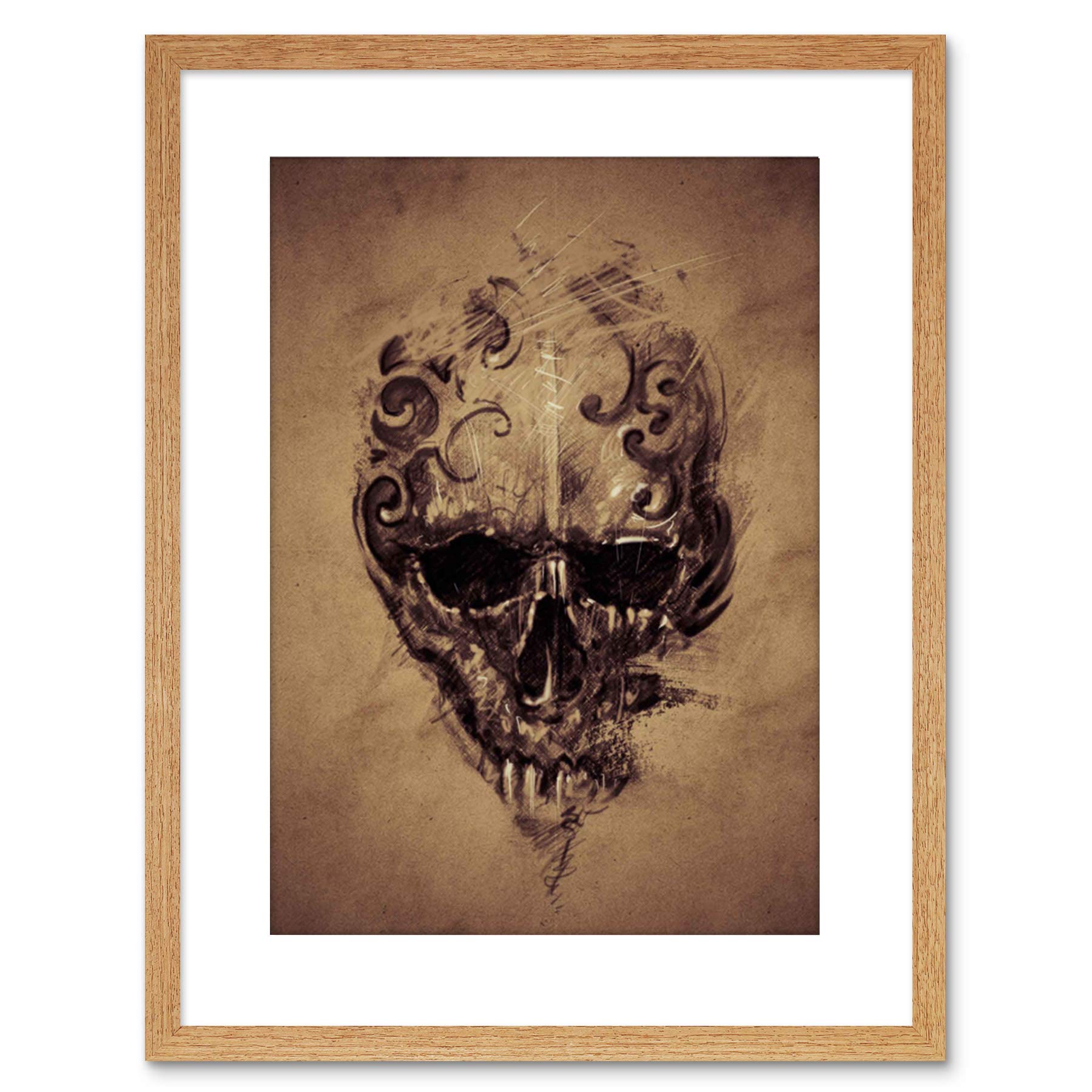 Wee Blue Coo Painting Drawing Tattoo Creepy Skull Gothic Grunge Framed Wall Art Print