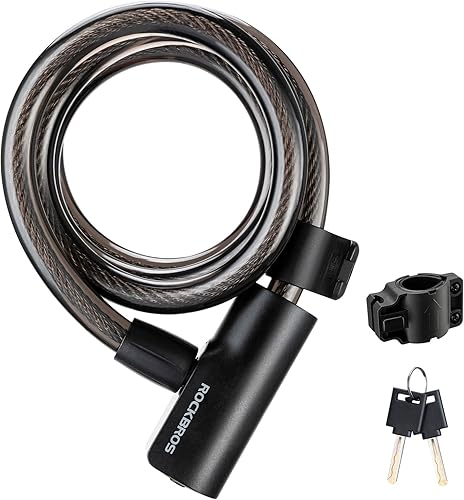 ROCKRBOS - Candado de cable para bicicleta con llaves, 2 llaves y 1 soporte de montaje, carcasa de bloqueo de ABS, bloqueo de cable para