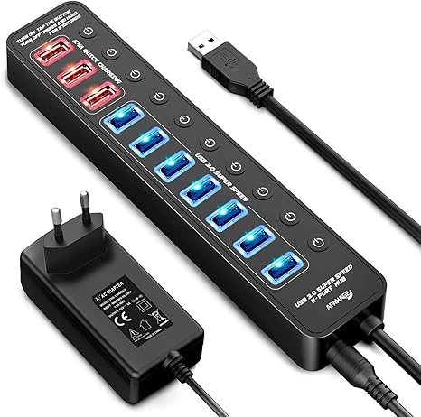 USB 3.0 Hub, APANAGE 11 Ports USB Hub mit Einzelnen Power Schalter, mit ...
