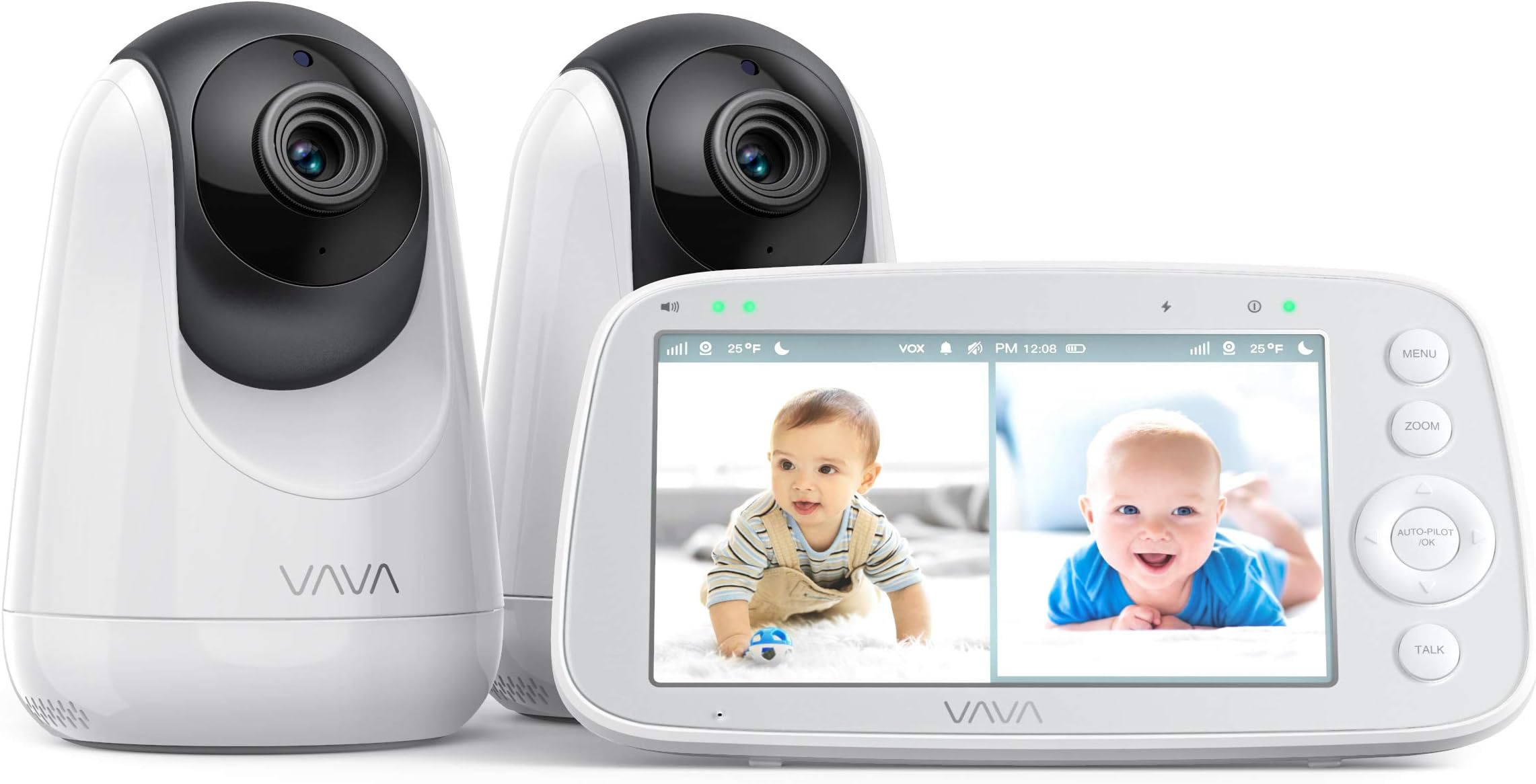 VAVABaby Monitor with 2 Cameras and Two-Way Audio, Split IPS Screen 720P 5" HD Video , 900ft Range, 4500 mAh Battery, One-Click Zoom, Night Vision
