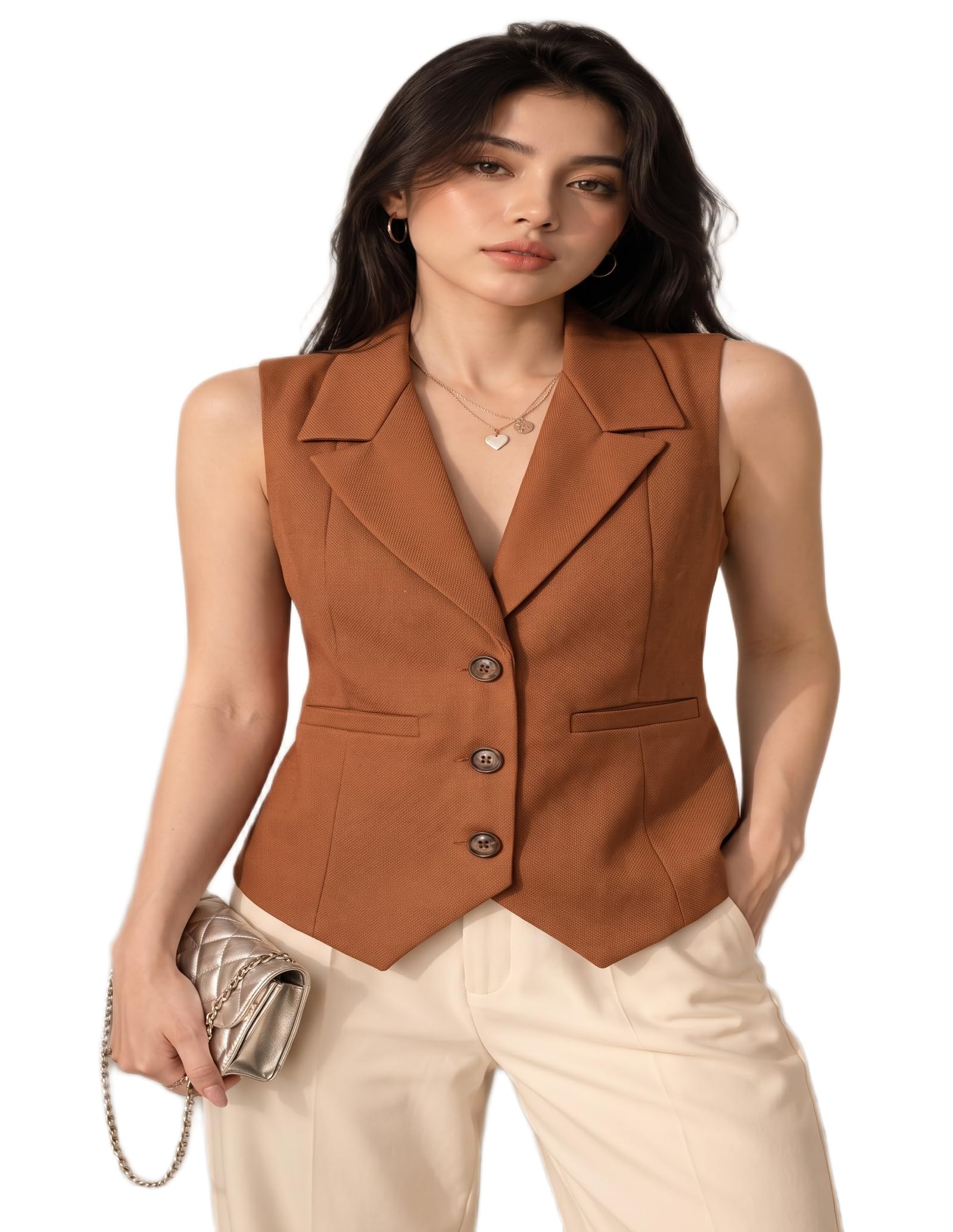 Women's Rust Tailored Waistcoat Smart Casual Office Wear Vest-image-4