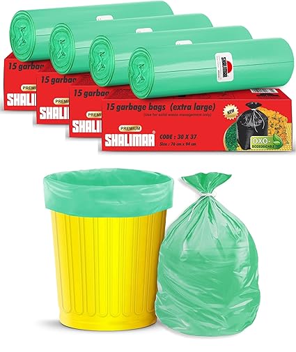 Shalimar Premium OXO - Biodegradable Garbage Bags Size 30 X 37 Inches (Extra Large) 60 Bags (4 rolls) Dustbin Bag/Trash Bag - Green Color