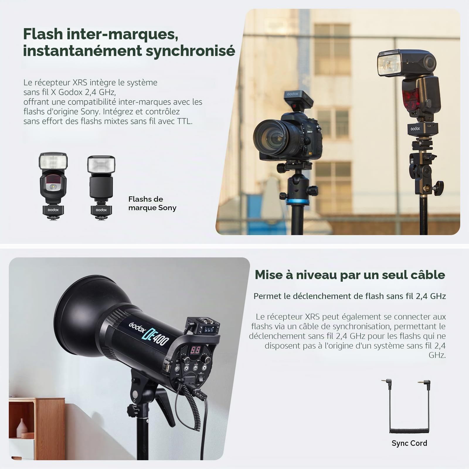Godox XR S XR-S TTL Récepteur sans Fil pour Appareil Photo Sony, Mise à Niveau du Godox X1R-S, 2,4G HSS Déclencheur à Distance, Sync avec X3/X3Pro émetteur, Batterie Intégrée, Ecran Couleur Lumineux