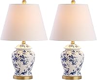 JONATHAN Y Penelope Set of 2 22" Chinoiserie Blue/White Table Lamps - Hand-Painted Ginger Jar for Bedroom, Living Room