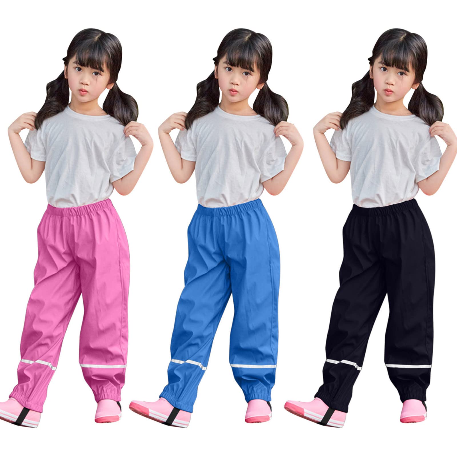 Toddler Kids Water-Proof Rain Pants Raincoat Baby Boys Girls Mud Dirty Proof Rain Dungarees Reusable Trouser Splash Pant Hot Pink