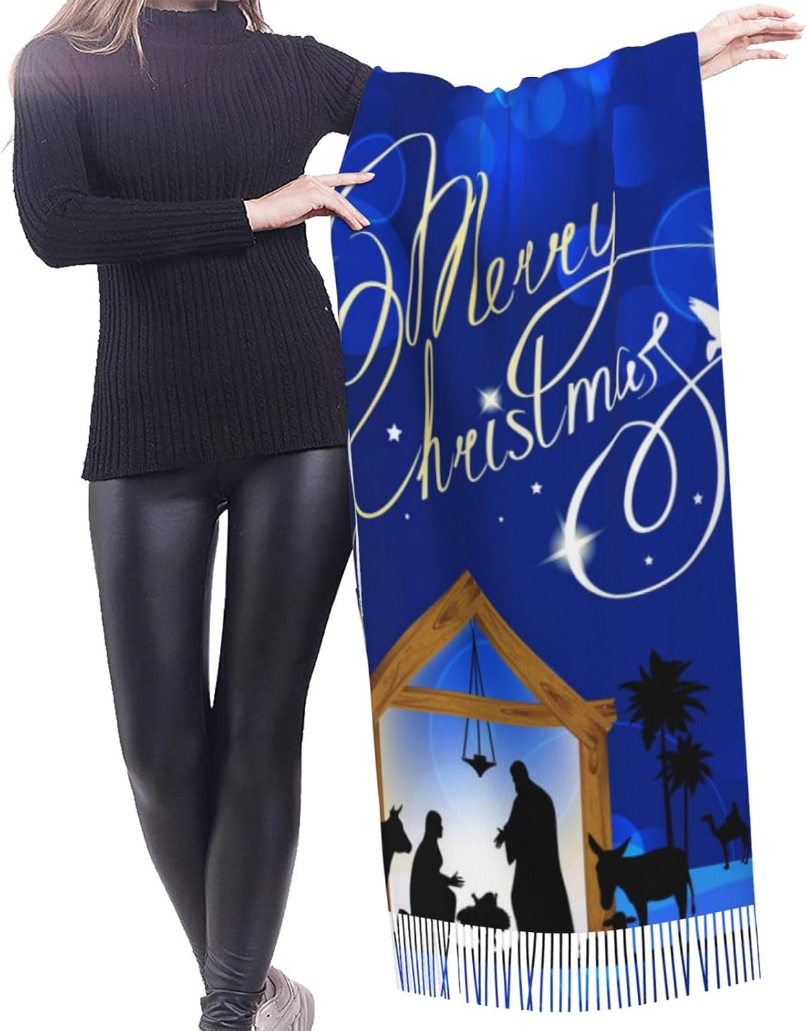 Christmas Nativity Jesus Holy Night Tassel Scarf Wraps Fashion Scarves Classic Winter Warm Shawl Scarf