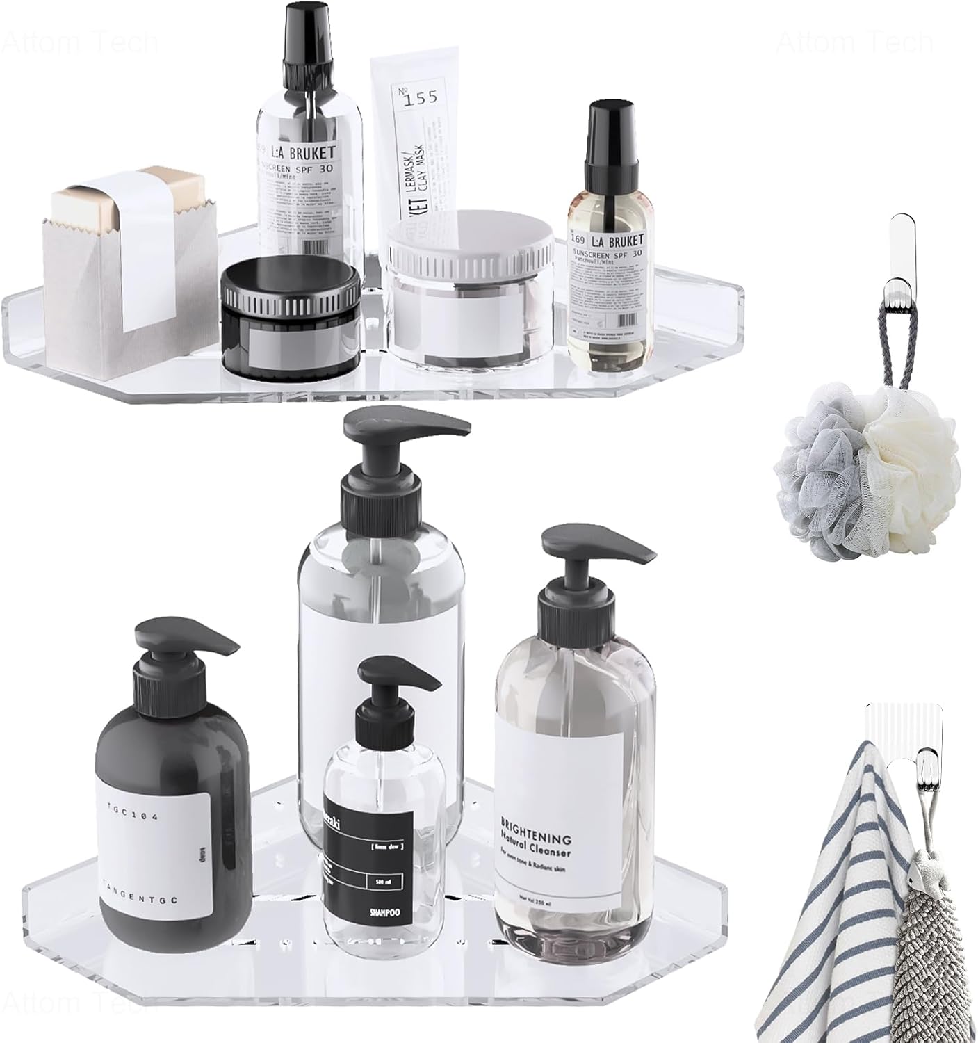 NiHome Clear Acrylic Corner Shower Caddies 2Pack, Wall