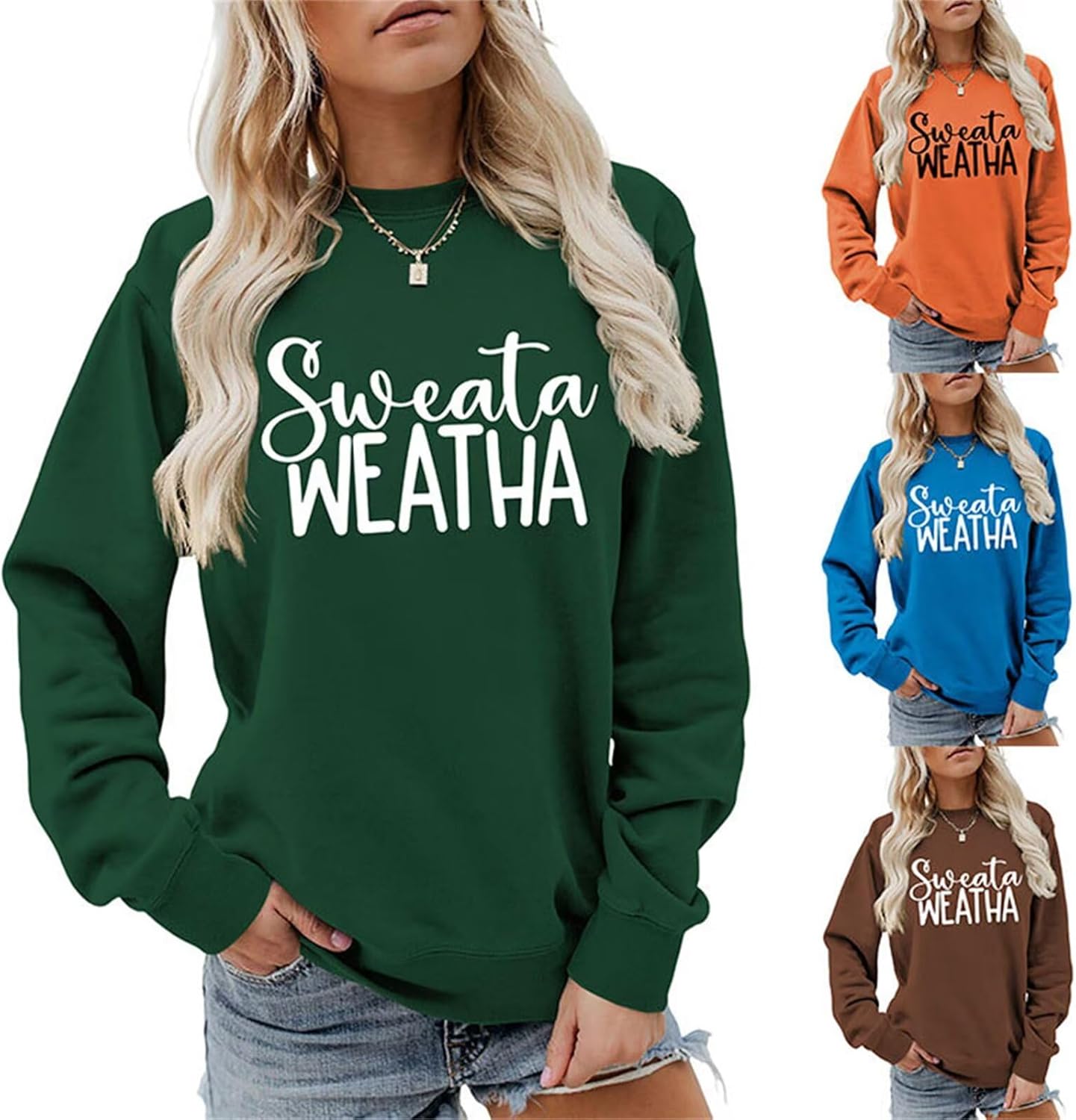 Sweata Weatha Sweatshirt for Women Cozy Fall Winter Sweatshirt Funny Sayings Crewneck Long Sleeve Casual Pullover Top - Image 2