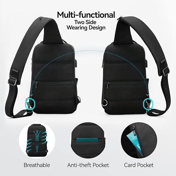 MARK RYDEN Sling Backpack Men, Waterproof Shoulder Bag with USB Charging Port and Adjustable Strap, Holds 9.7 Inch ipad, Sling Bag for Traveling, Sporting, Cycling, Daily