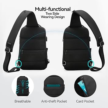 MARK RYDEN Sling Backpack Men, Waterproof Shoulder Bag with USB Charging Port and Adjustable Strap, Holds 9.7 Inch ipad, Sling Bag for Traveling, Sporting, Cycling, Daily