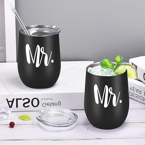 Miniatura 9 de GINGPROUS Mr and Mrs - Vaso de vino para despedida de soltera, idea de despedida de soltera, de acero inoxidable, de 12 onzas, ideal de boda para