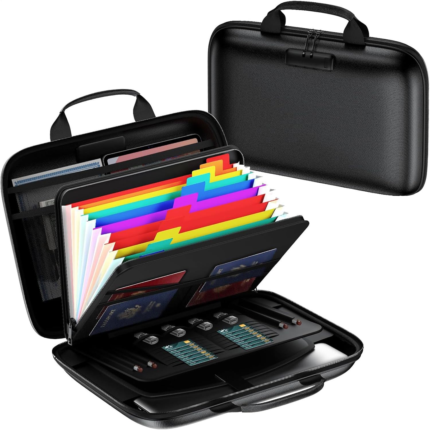 Genérico Fireproof Document Holder | with 13 Pockets and Thermal Insulation for Travel | Fireproof Envelope with Padlock | for Items, Important Documents, Cards and Batteries