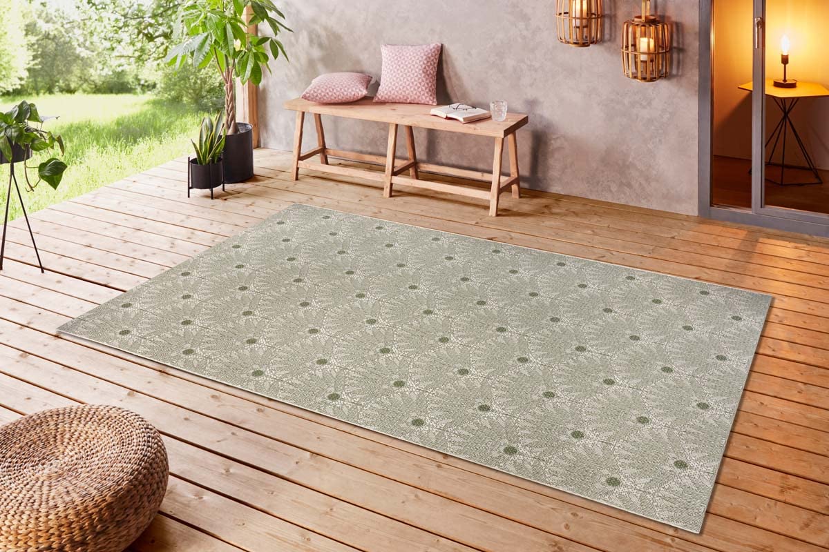 HANSE Home Bornéo Tapis en Tissu Plat pour l'intérieur et l'extérieur - Couleurs : Vert/crème - Dimensions : 200 x 290 cm
