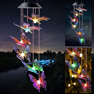 Solar Butterfly Wind Chimes, Butterfly Solar Wind Chimes Lights,Color Changing Waterproof Hanging LED Multi-Color Light Cover Wind Chime Lights Gift for Mom, Grandma,Christmas Outdoor Decor