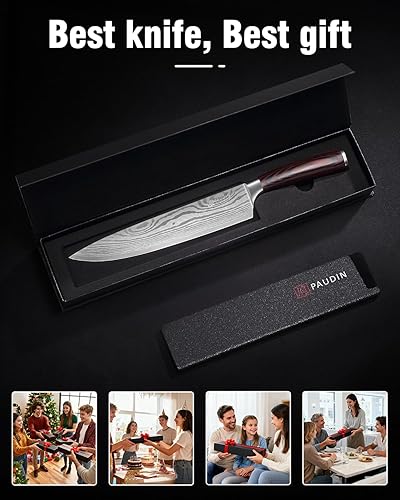 Miniatura 8 de PAUDIN Cuchillo de chef  Cuchillo de cocina afilado de 9 pulgadas con funda, cuchillos de cocina japoneses de acero inoxidable de alto carbono con