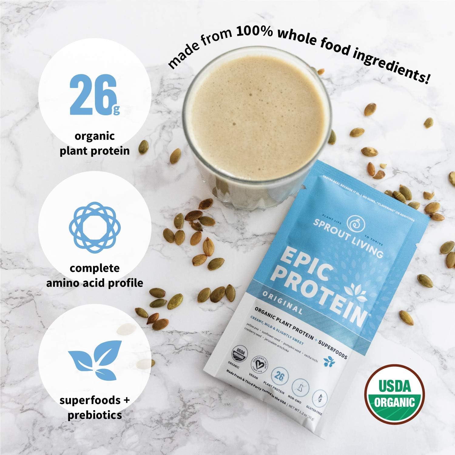 Sprout Living Epic Protein Original, 454 g, 455 g (Pack of 1) - Image 5